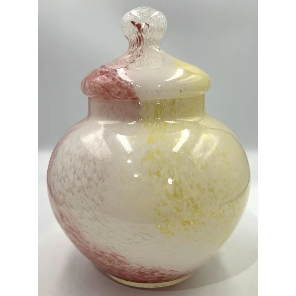 Crystal Clear Apothecary Jar Italy Art Glass Pink Yellow White Swirl 10